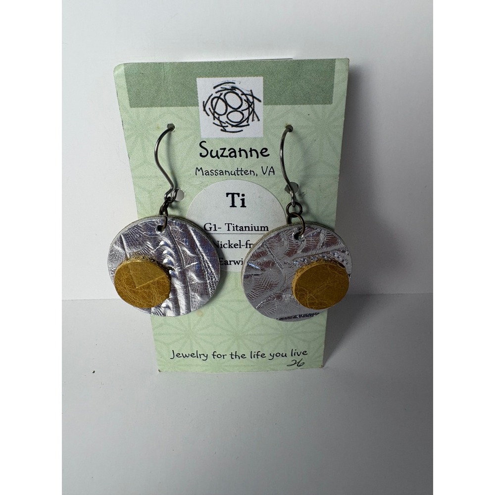 Suzanne Massanutten VA Reversible Leather Earrings Titanium Hooks Silver Gold